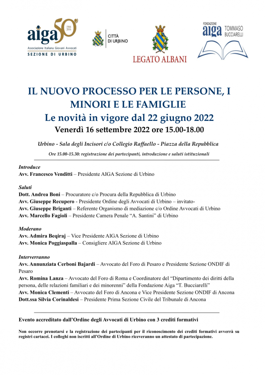 Ringrazio AIGA Urbino, 16.9.2022 sulla Riforma Cartabia