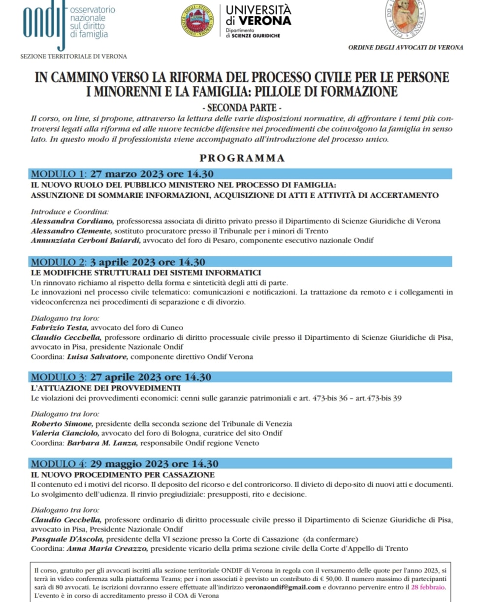 In cammino verso la Riforma del processo civile per le persone . I minorenni e le famiglie: pillole di formazione