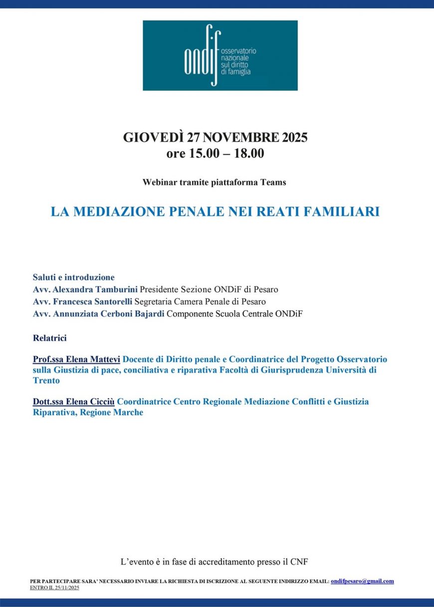 La Mediazione Penale nei Reati Familiari: un webinar di approfondimento ONDIF